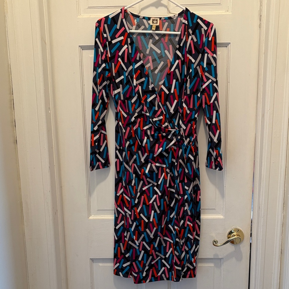 Anne Klein Multicolor Geometric Print Faux Wrap Dress